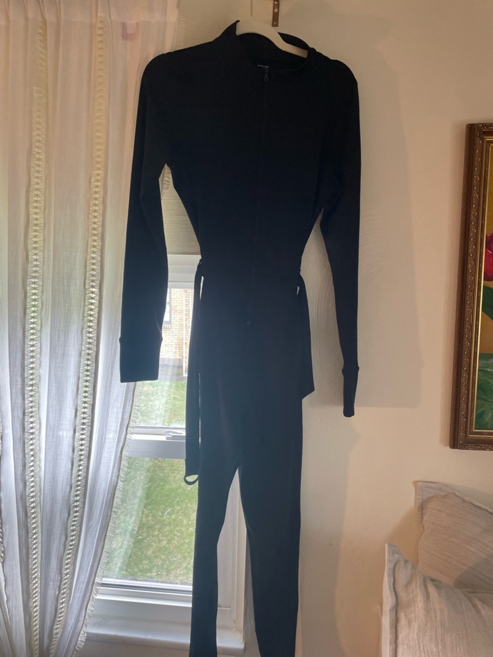 Aerie Offline Black Fleece-Lined Jumpsuit with Belt